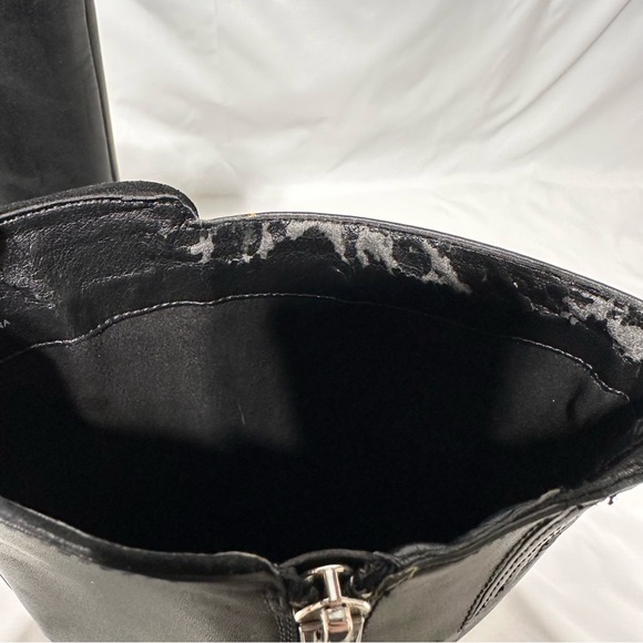 Calvin Klein Sleek Black Equestrian Riding Boots with Chrome Spur Heelbands sz 9 - Picture 6 of 9